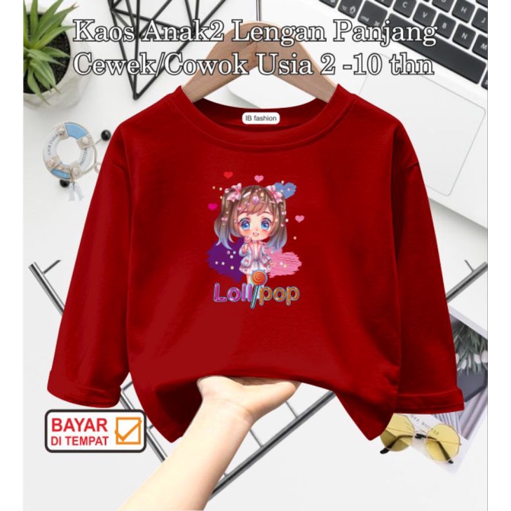 ((IB))KAOS ANAK PEREMPUAN PANJANG/CEWEK LOLYPOP DIGITAL SABLON