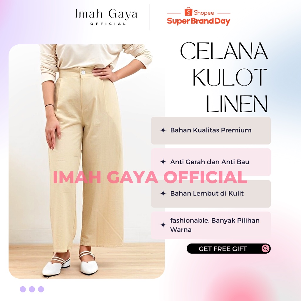 Celana High Waist Wanita Dewasa Standar polos Linen Angel Premium High waist Kulot