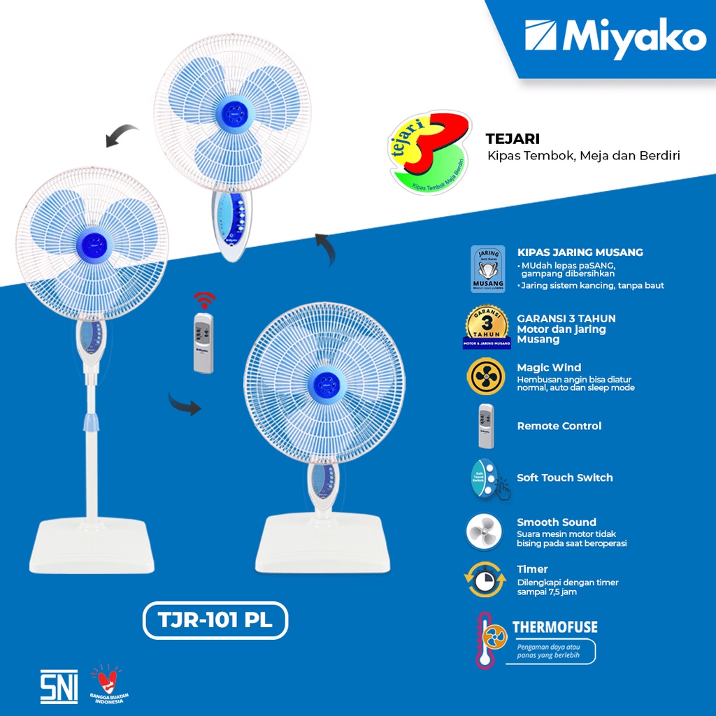 MIYAKO Kipas Angin 3 Fungsi 16 Inch + Remote TJR 101 - Garansi 1 Tahun