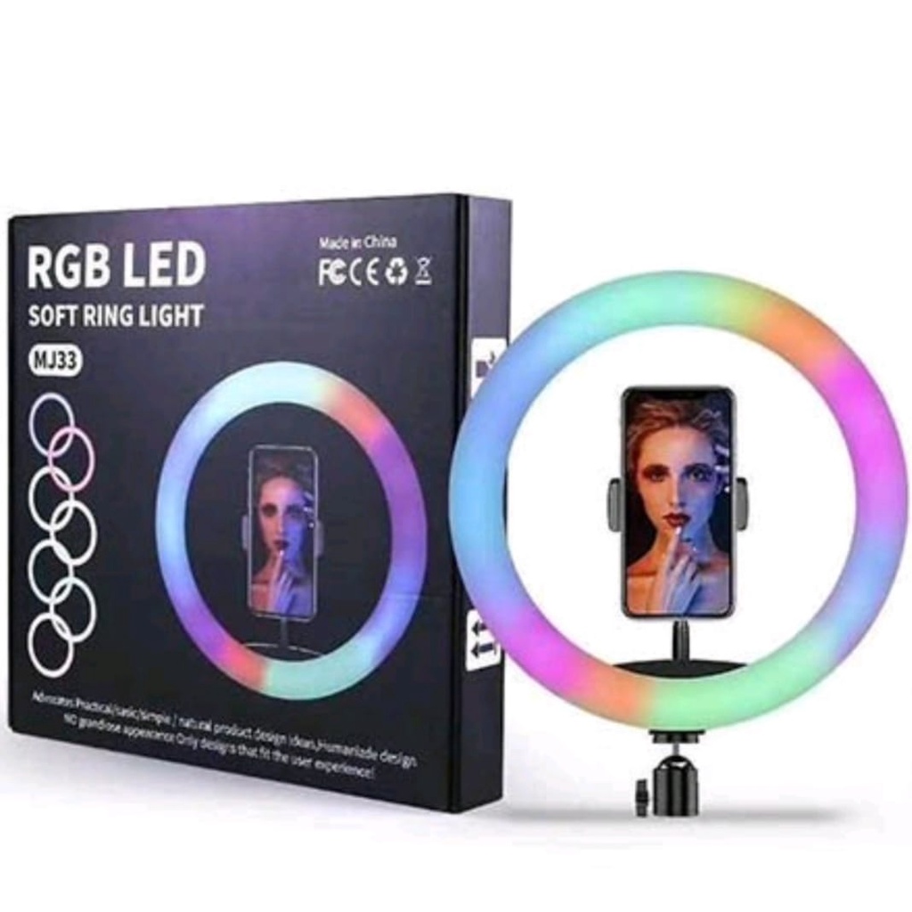 Soft Ring Light RGB LED 26Cm Ring Fill Light Rainbow + Free Holder U Hp &amp; Miniball / Ringlight Flash Selfi Murah Warna Warni Paket Komplit Live Streaming Youtuber / Ringlight Rainbow Lampu Photo Studio Selfie Make Up Live Tiktokers Vlogger Live Streamer