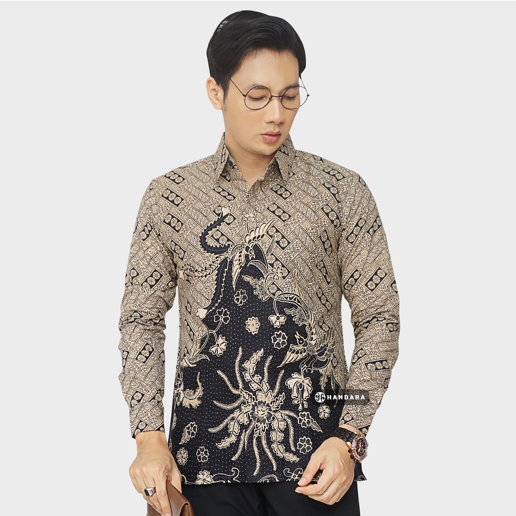 Baju Kemeja Batik Pria Lengan Panjang Slim Fit Premium Modern Full Furing Katun Halus Original Handara Motif Domino Lawasan HB-191