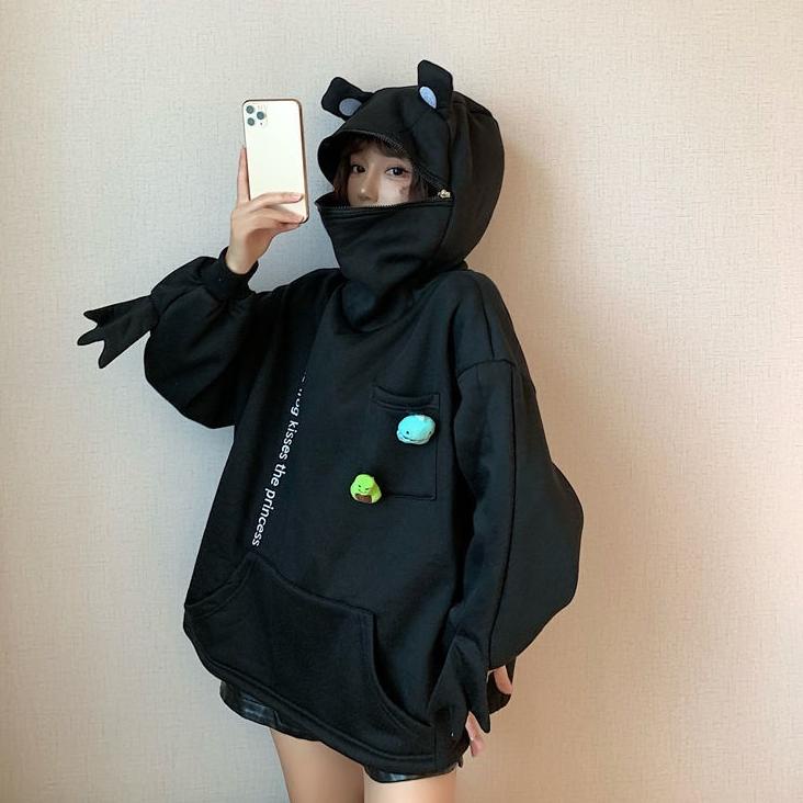 Termurah M-5XL Frog Zipper Hoodie Sweater Kebesaran Hoodie Kodok Resleting