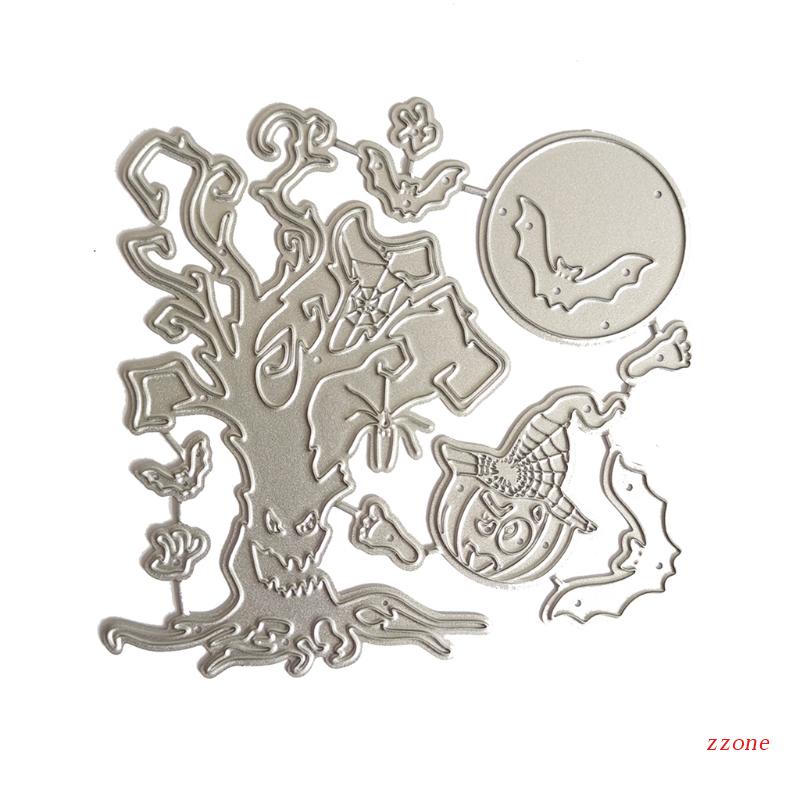 Cetakan Stensil Cutting Dies Motif Pohon Halloween Bahan Metal Untuk Scrapbook / Craft DIY