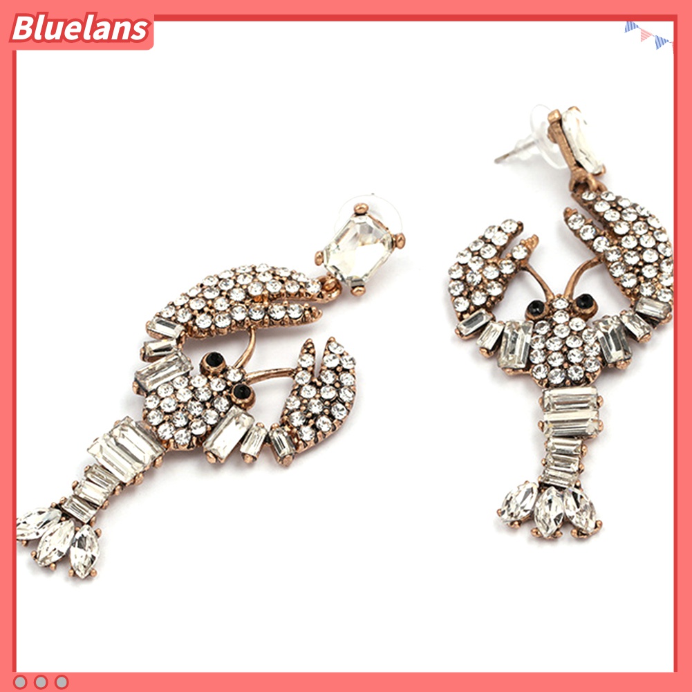 Anting Stud Liontin Lobster Aksen Berlian Imitasi Bling Untuk Wanita