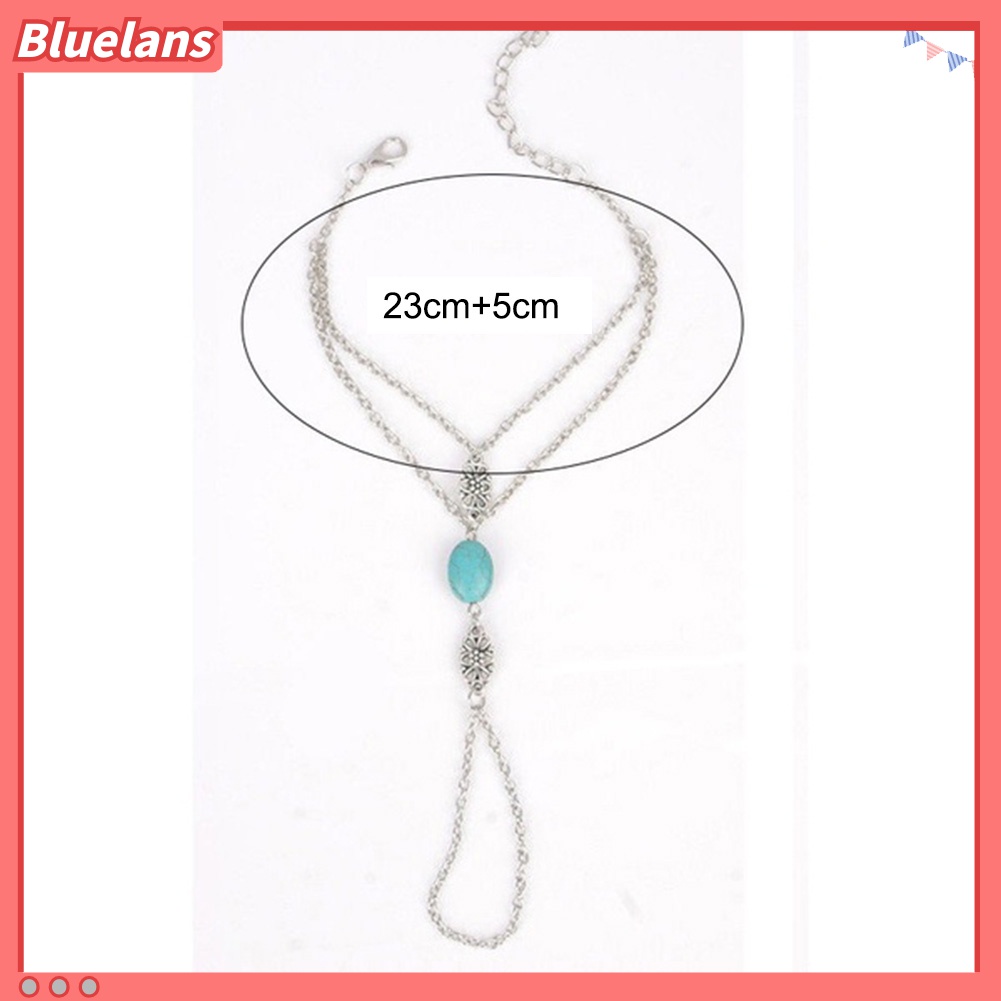 Gelang Cincin Rantai Harness Desain Ukiran Bunga Hollow Hias Turquoise Imitasi Untuk Wanita