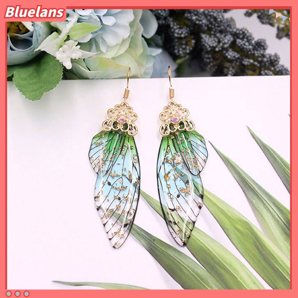 Anting Kait Desain Sayap Kupu-Kupu Aksen Berlian Imitasi Warna Gradasi Untuk Wanita