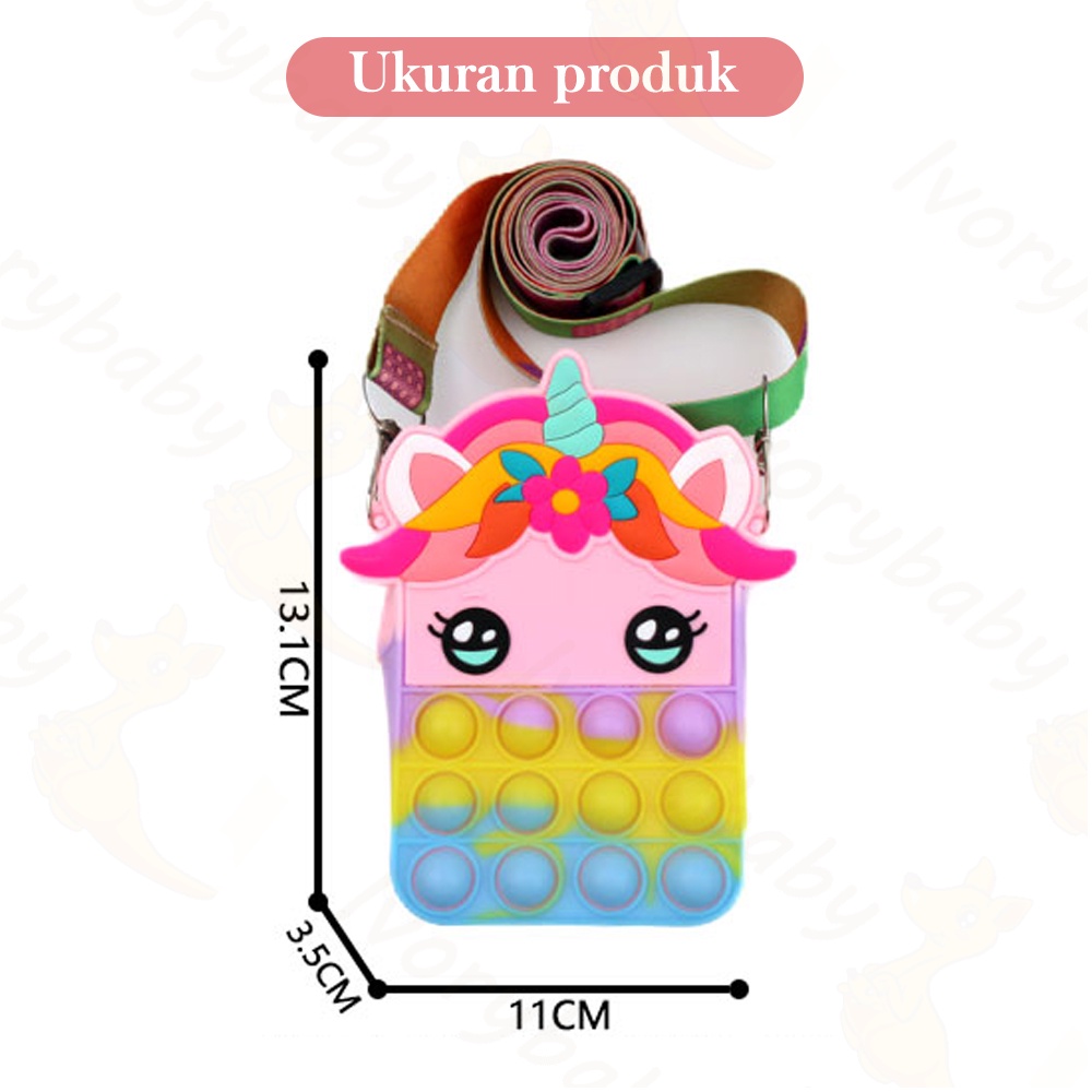 Ivorybaby Tas slempang Pop it anak perempuan mini Sensory karakter anak unicorn Tas pop it anak fashion