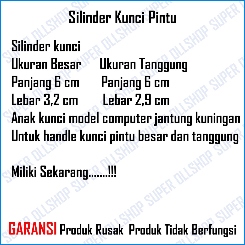 Silinder Kunci Pintu Rumah Besar / Cylinder Anak Kunci Pintu Rumah Besar Tanggung / Isi Silinder Kunci Pintu Rumah Kecil