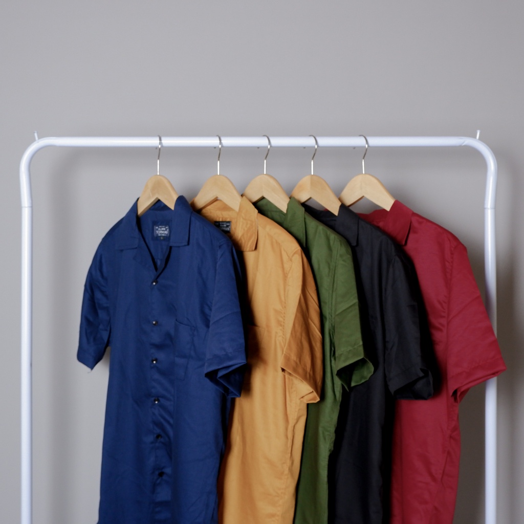 Baju Pakaian Atasan Kemeja Shirt Putih Hitam Kunyit Maroon Hijau Army Biru Navy Kerah Piyama SMB Kas