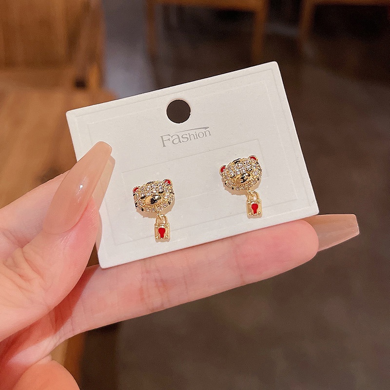 Anting Tusuk Sterling silver 925 Desain Harimau Kecil Hias Zircon Untuk Wanita