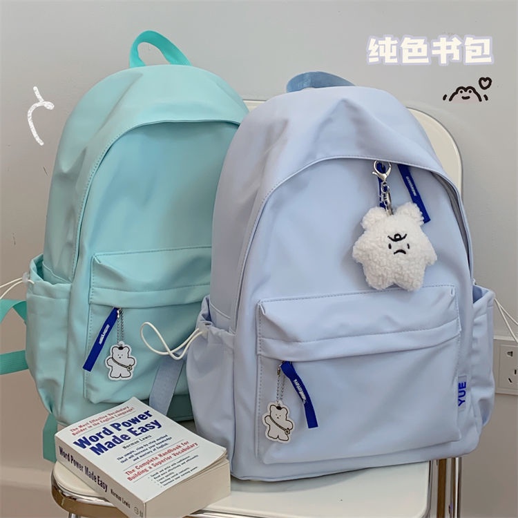 ▦℗Sera versi Korea dari tas sekolah gadis lembut sederhana ransel kampus Harajuku Jepang chic vintage warna solid ransel