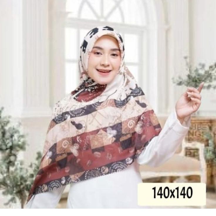 Hijab syari jumbo| jilbab Segi Empat Motif Printing | Syar i Scarf Voal Premium Etnik Series ukuran 140 x140 50 ｀