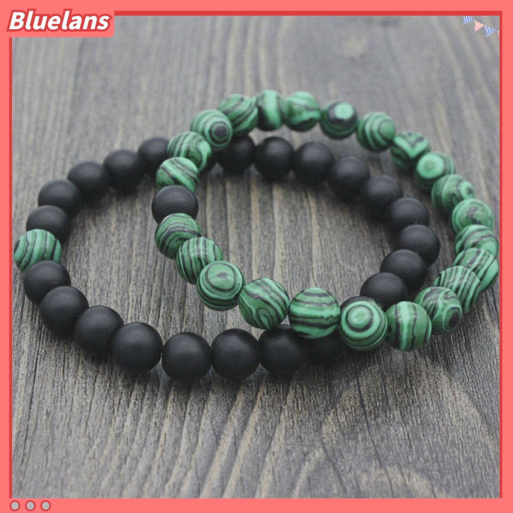 Bluelans 1pc / 2pcs Gelang Batu Malachite Pumice Imitasi Ukuran 8mm Untuk Pasangan
