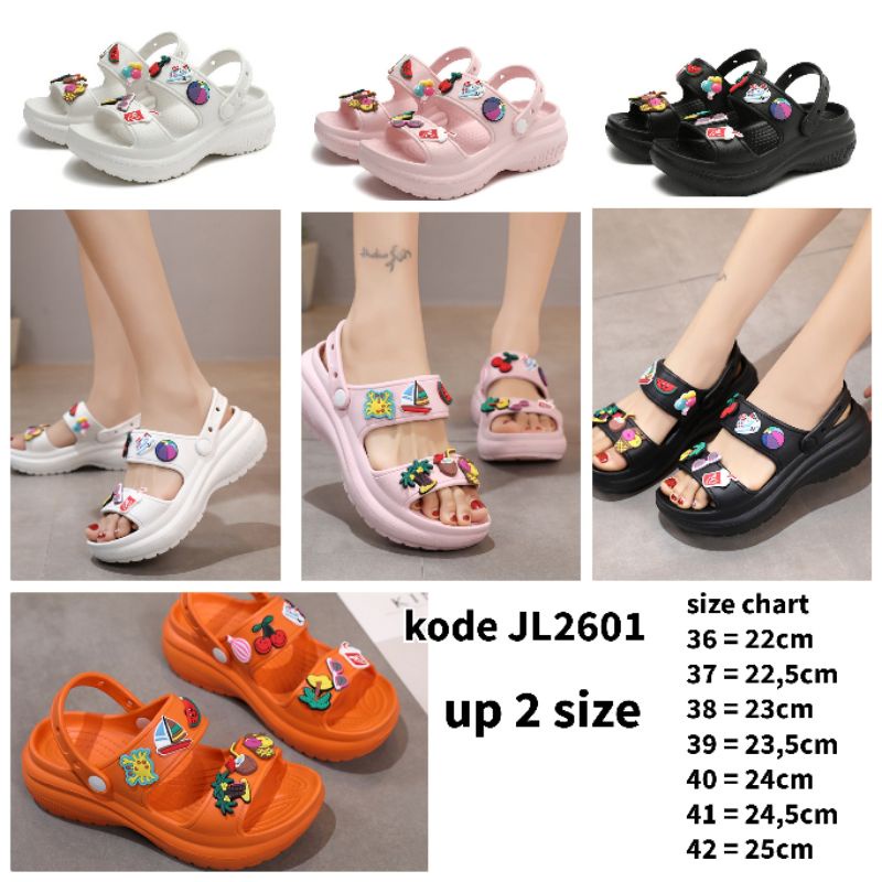 Wedges strip EVA import + jibitz/sandal baim wanita import/sandal wanita ala ala korea terbaru import/sandal sepatu wanita bahan EVA import