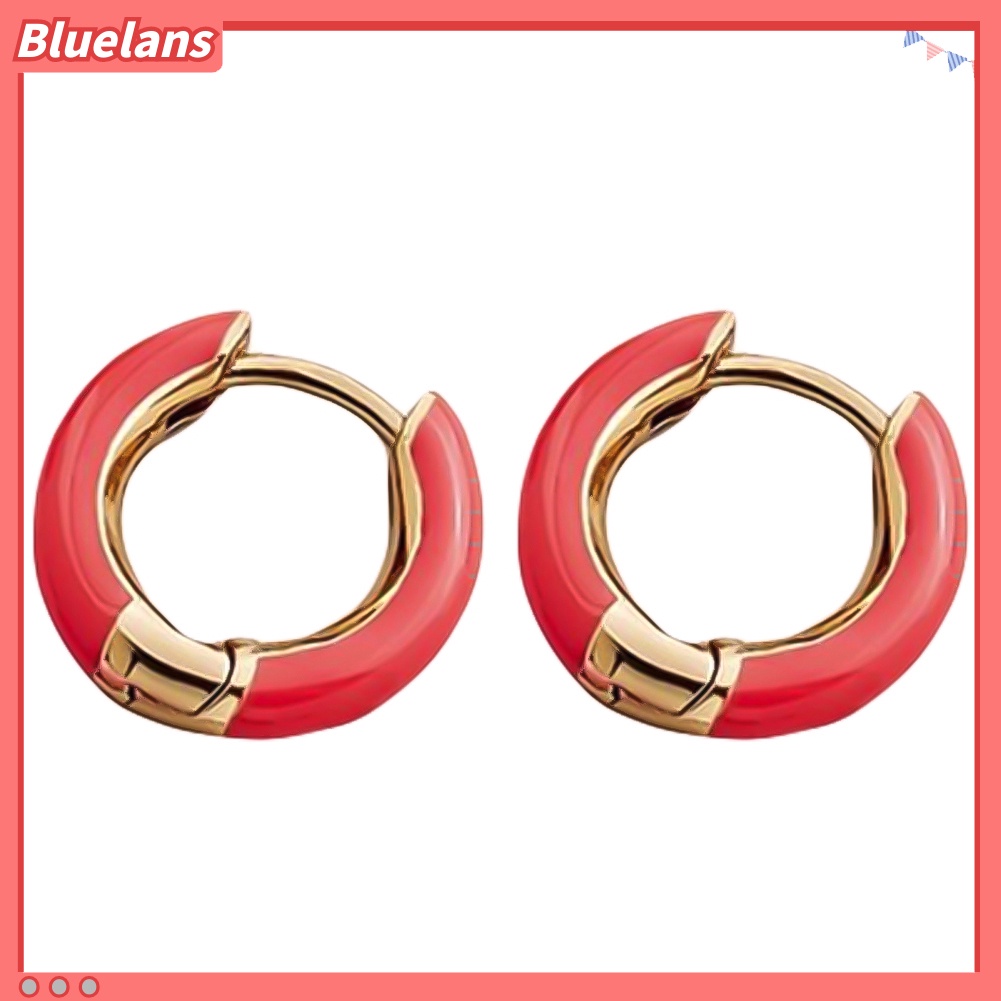 Bluelans Women Fashion Color Block Circle Charm Enamel Huggie Earrings Party Jewelry Gift