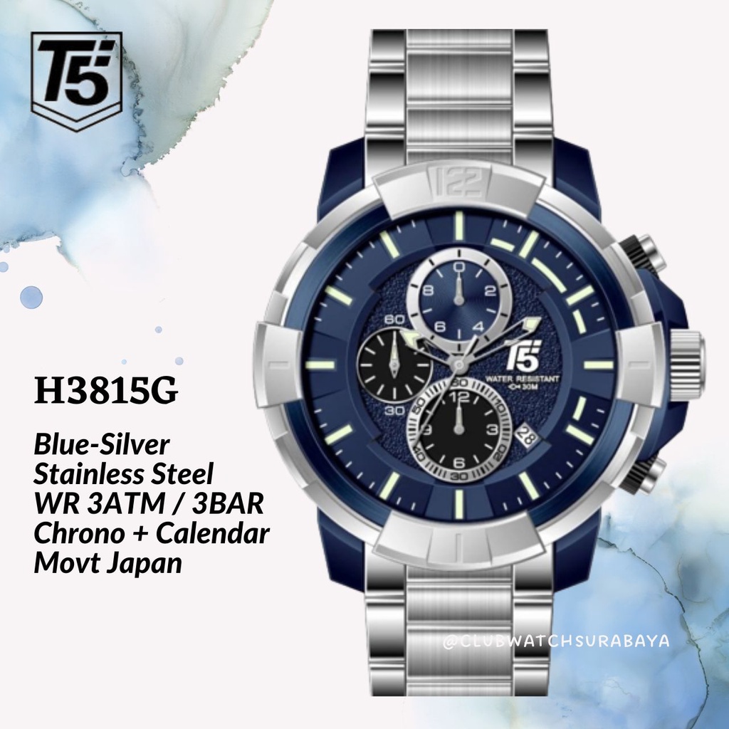 Jam Tangan Pria T5 H3815G Original Chronograph Free Box Unik / T5 H3815G Jam Tangan Laki-Laki Chrono