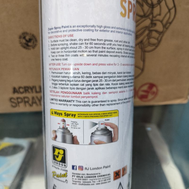 ZUPER Spray Paint Pilox Pilok Zuper 400cc Ready Berbagai Warna Metalic Doff Dop Glossy Mengkilap Black White Epoxy Hitam Putih Merah Silver Biru Blue Cat Semprot Zuper Acrylic Quick Drying Formula /Cepat Kering Ukuran Besar 400 cc