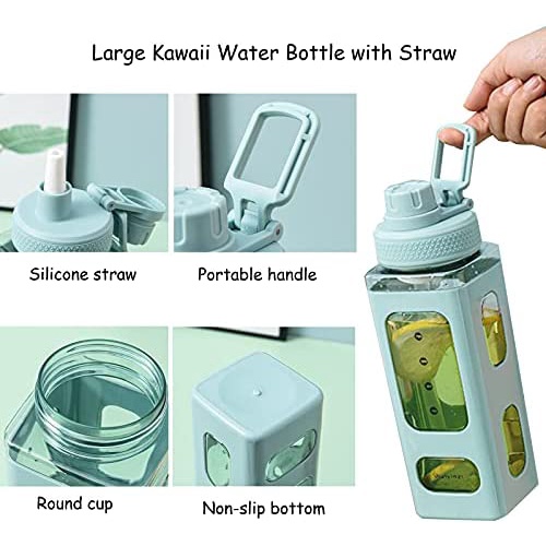 BBS BM9 Botol Minum Plastik Korea Lucu Bentuk Square Botol Minum Anak Sekolah Kapasitas Besar BPA Free Water Large Capacity Dengan Sedotan Food Grade