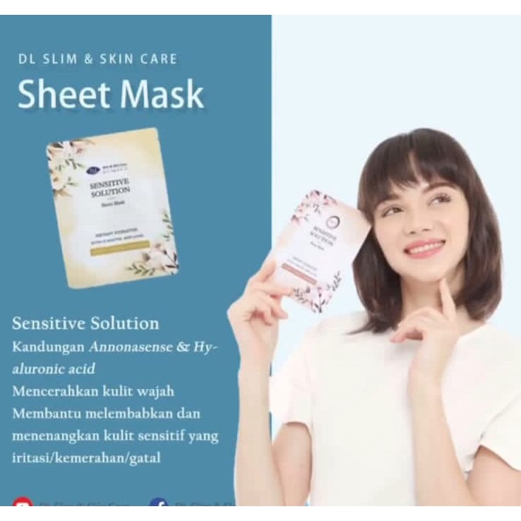DL Slim &amp; Skin Care Sensitive Sheet Mask 1 Box isi 5 pcs masker untuk wajah sensitif wajah kemerahan perawatan wajah masker BPOM masker mencerahkan wajah melembabkan wajah BPOM masker dg perbandingan sekali teatmen di klinik kecantikan agen