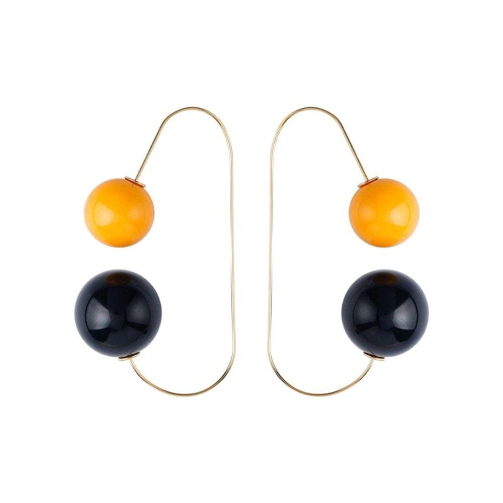 Mxbeauty Anting Bola Hitam Kuning Elegan Manis Untuk Gadis Menjuntai Anting Kepribadian Temperamen Drop Earrings Wanita Stud Earrings