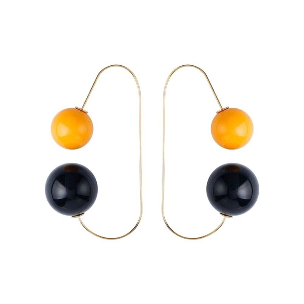 Mxbeauty Anting Bola Hitam Kuning Elegan Manis Untuk Gadis Menjuntai Anting Kepribadian Temperamen Drop Earrings Wanita Stud Earrings