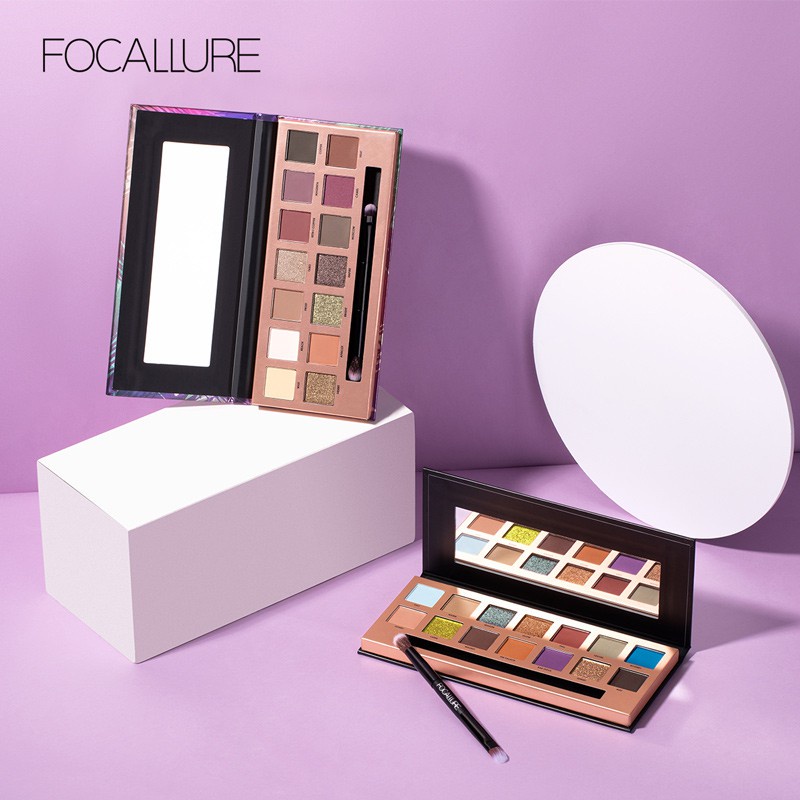 FOCALLURE FA49-T 14 Colors Eyeshadow Palette With Brush #Tropical Vacation Palet Kosmetik Alis High Pigment And Smooth P