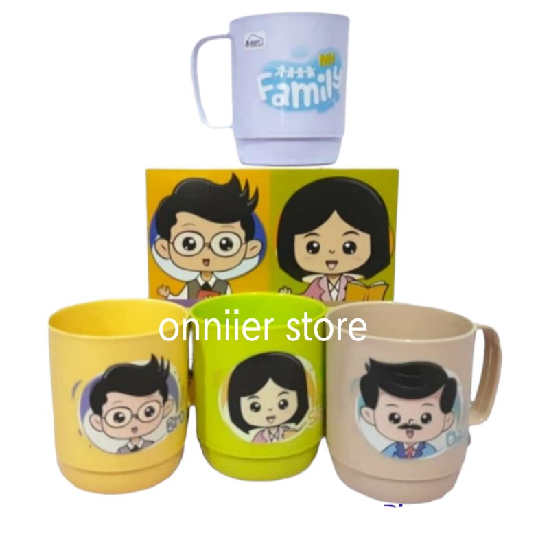 Mug Gelas plastik family set 4 pcs Gelas karakter Cangkir Family