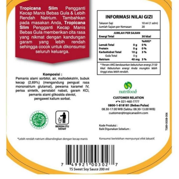 

Star 10.10 Kecap tropicana slim 200ml diabtx bebas gula diabetes murah