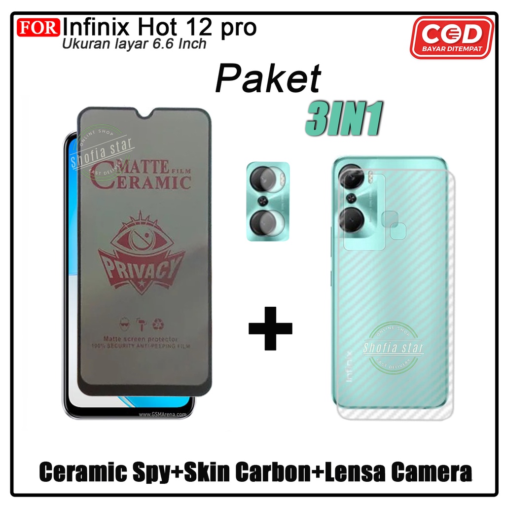 PAKET 3IN1 Tempered Glass Infinix Hot 12 Pro Anti Glare Full Layar Protect Camera