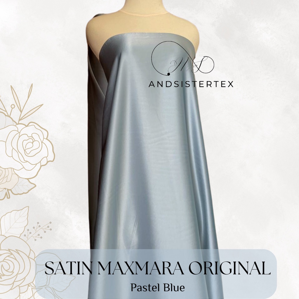Bahan Kain Satin Maxmara Pure Silk Original Warna Pastel Blue Biru Wardah