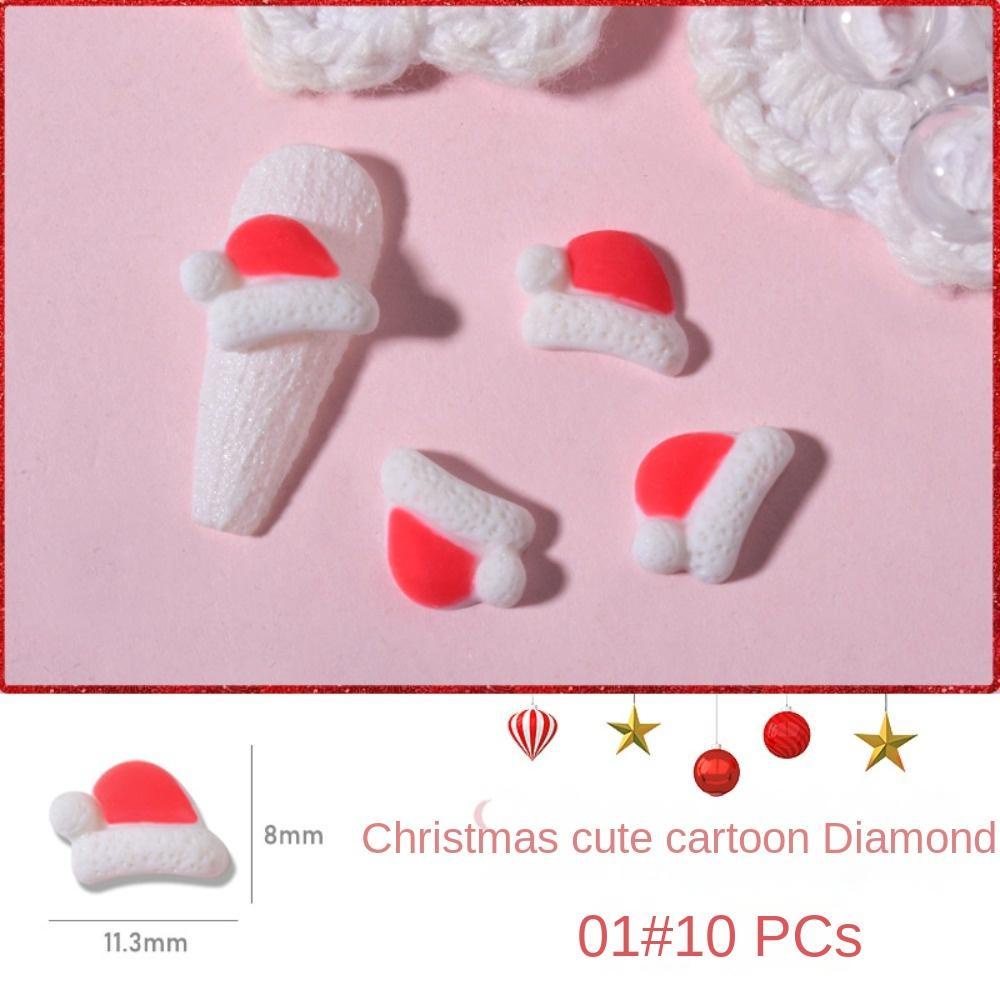 AUGUSTINA Resin Dekorasi Nail Art Natal Agustinina 10pcs Snowflake Lucu Pohon Natal Kartun Pesona Kuku