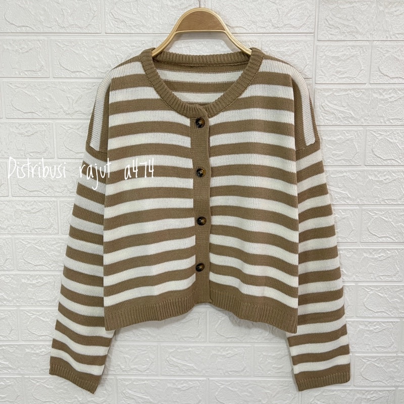 BASIC KNIT TOP CORLA CARDIGAN RAJUT KANCING STRIPE ATASAN RAJUT LENGAN OANJANGj