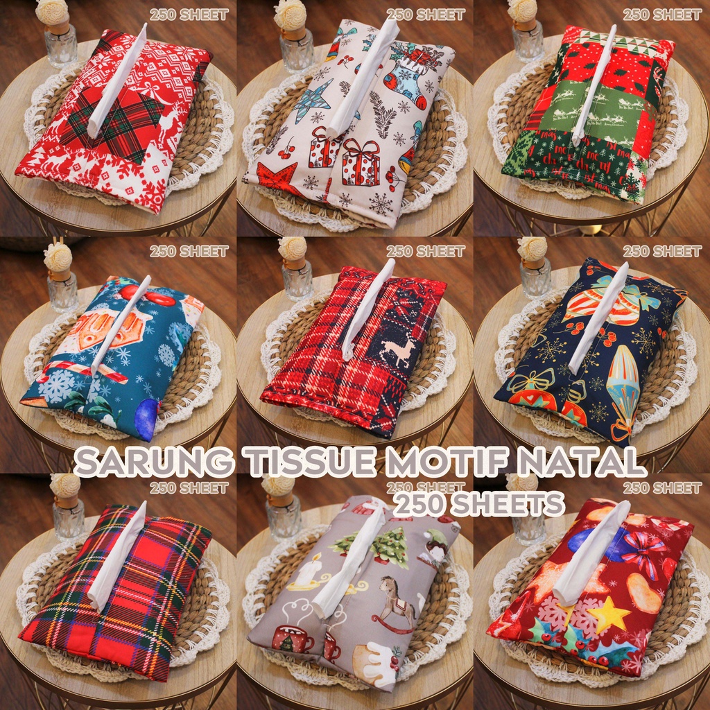 Cover Sarung Tissue Motif Print 250 Sheet Tempat Tisu Besar Motif Natal Christmas Santa Claus - Pusat Kado Murah