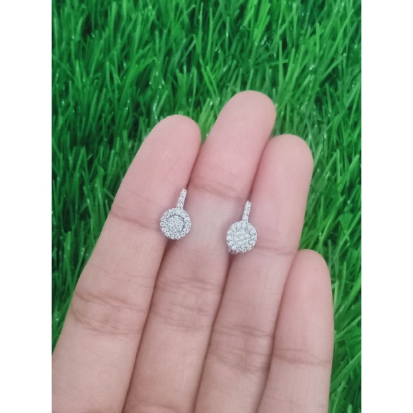 anting jepit d*or cor mata putih bulat S925 /anting perak asli lapis emas/ anting perak fashion