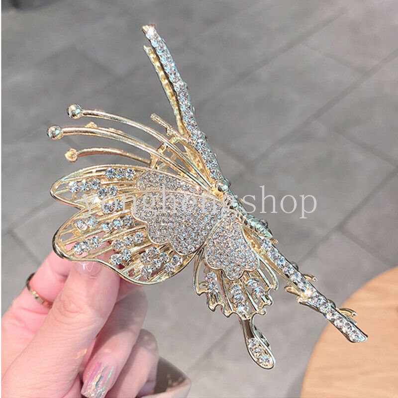 Jepit Rambut Bentuk Kupu-Kupu Aksen Kristal Berlian Imitasi Bahan Metal Untuk Wanita