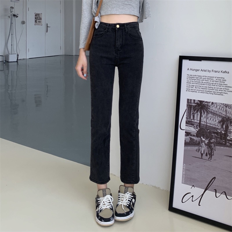 New 9/10 hitam korean style stretch jeans pants high straigh import