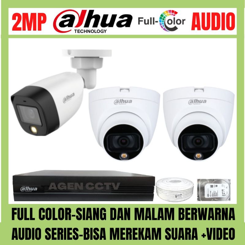 PAKET CCTV DAHUA FULL COLOR 2MP 4 CHANNEL 3 KAMERA AUDIO COLORVU