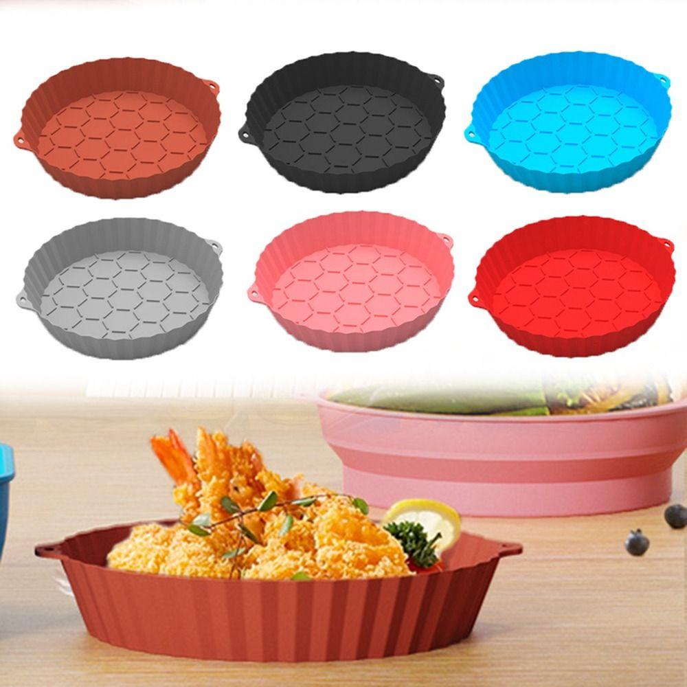 Solighter Bulat Silikon Panci Grill Pot Tray Reusable Pizza Plate AirFryer Aksesoris Baking Basket