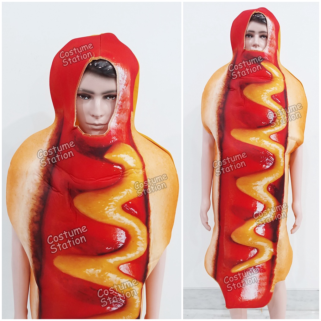 Kostum Hotdog Mascot / Costume Roti Sosis Hot Dog Maskot Makanan Halloween dewasa