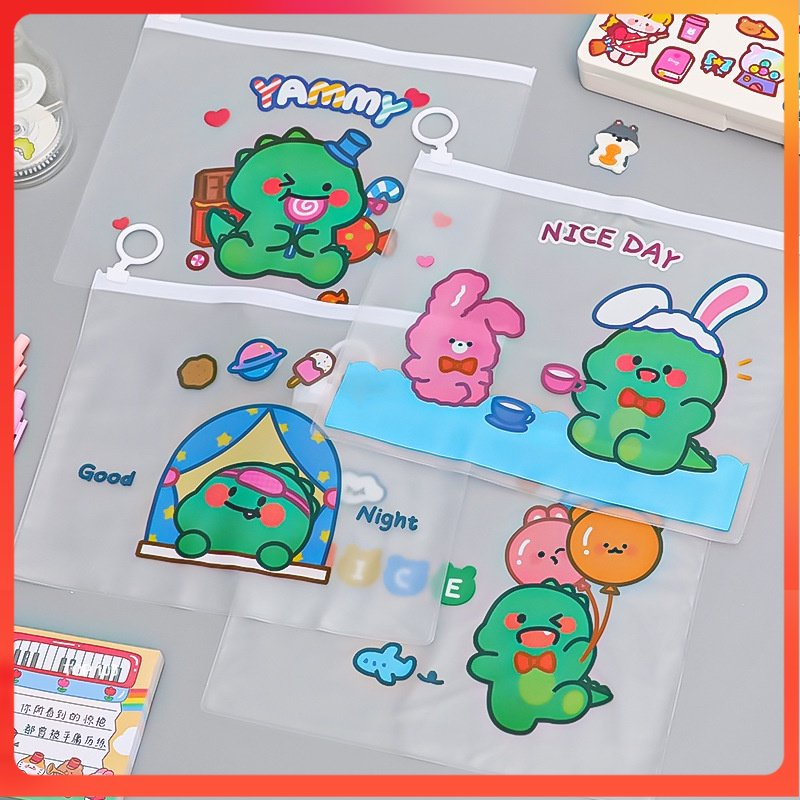 

[MDP] ZIPPER BAG ZIPLOCK MOTIF DINO LUCU - STORAGE BAG TEMPAT PENSIL TRANSPARAN