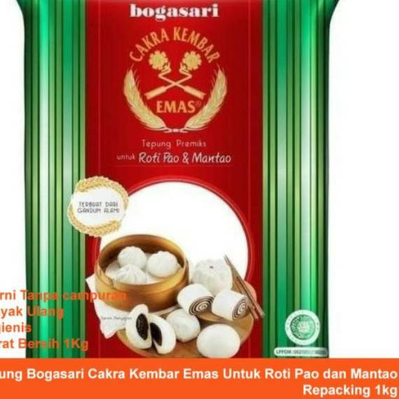 

✨TERBARU✨ Tepung Bogasari Cakra Emas Untuk Roti Pao / Bakpao dan Mantao Repack 1 Kg 