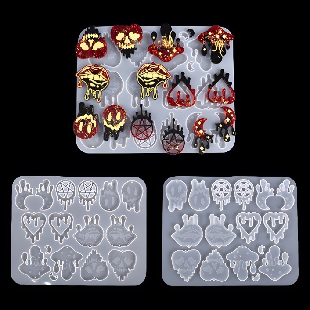 Cetakan Liontin Kristal Epoxy Resin Desain Tengkorak Demon Moon Bloody Bahan Silikon Untuk Halloween Glory