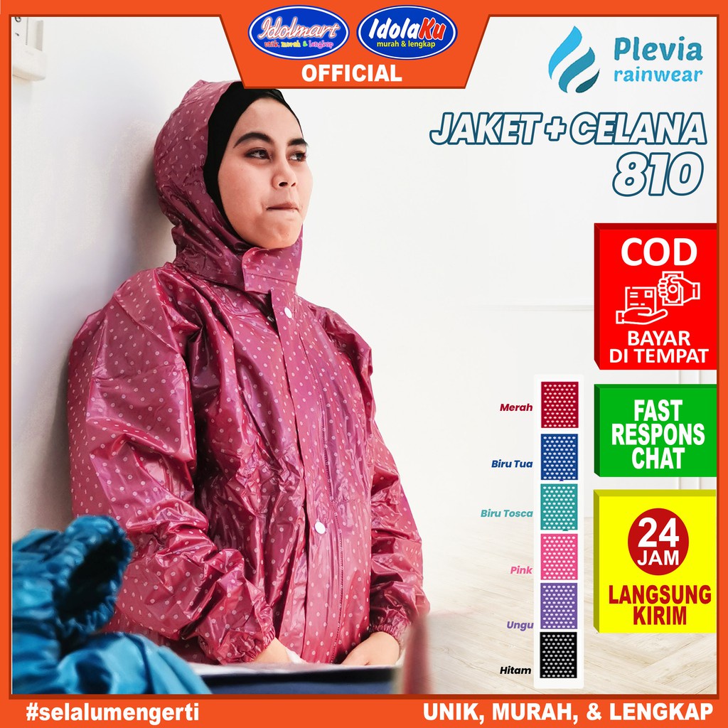 IDOLMART Jas Hujan Dewasa Jas Hujan 810 Plevia Pria Wanita Dewasa Polkadot Surabaya