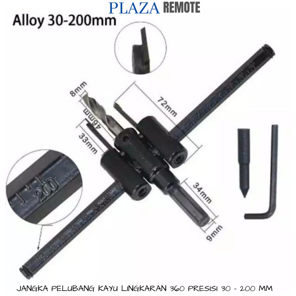 HOLE SAW CIRCLE CUTTER PELUBANG KAYU LINGKARAN 360 DERAJAT ADJUSTABLE 30 - 200 MM