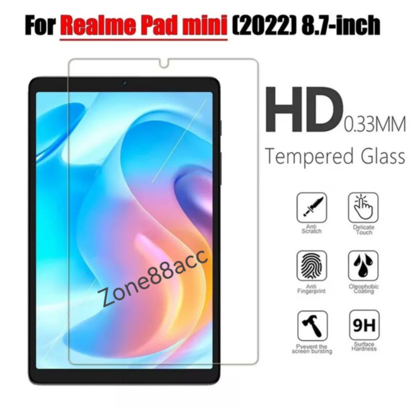 Tempered glass Realme Pad mini 8.7 inch 2022 Antigores Screen Guard protector TG High Quality Pelindung Layar Tab Tablet Handphone Hp kaca Bening Transparan