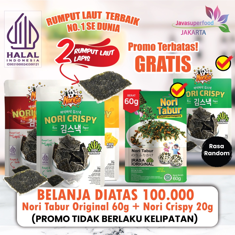 

(live) Norigo / Nori Crispy Seaweed Snack 20g Rumput Laut Halal