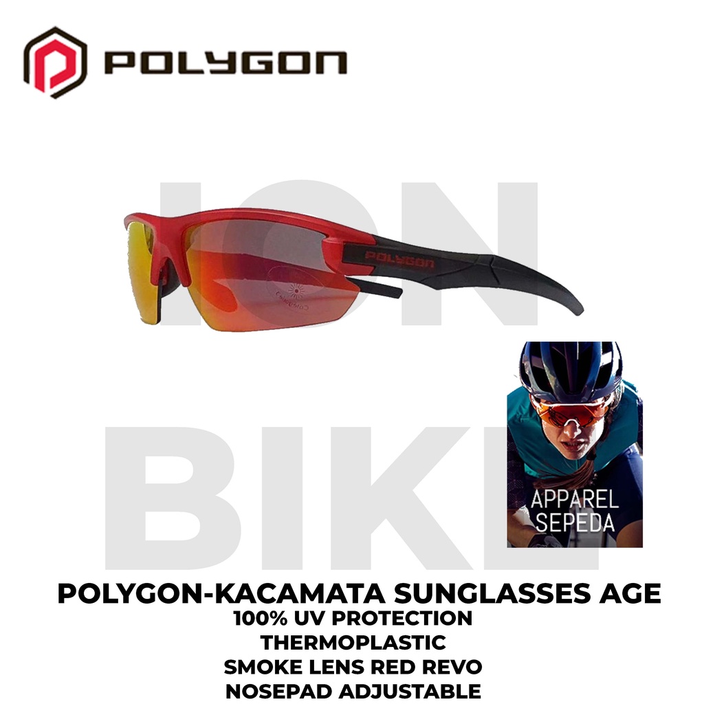 Kacamata Sepeda Polygon Sunglasses Age Black Red Original Ringan - Kaca Mata Outdoor Sun Glasses Roa