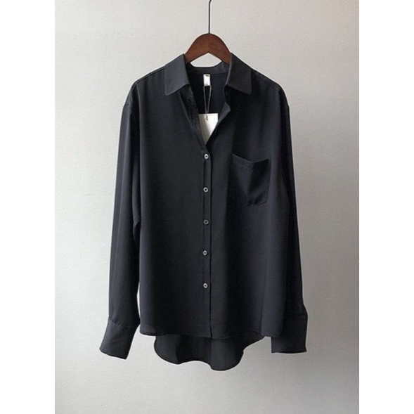 kemeja muslim/kemeja cewe lengan panjang/kemeja hitam lengan panjang