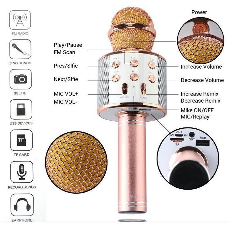 Microphone Wireless Karaoke / Mic WS-858 Speaker Bluetooth