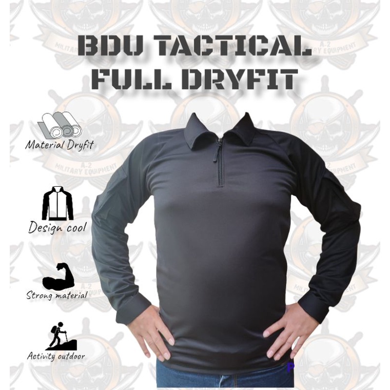 BDU TACTICAL HITAM BAHAN DRYFIT PREMIUM / BDU COMBAT SHIRT HITAM / BDU TACTICAL / KAOS BDU DRYFIT / 